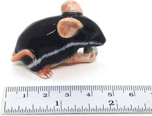 Vista 6 de WitnyStore Pequeña figura de ratón negro de 1¾ pulgadas de largo, hecha a mano, hecha a mano, de cerámica, rata, roedor, animales, porcelana