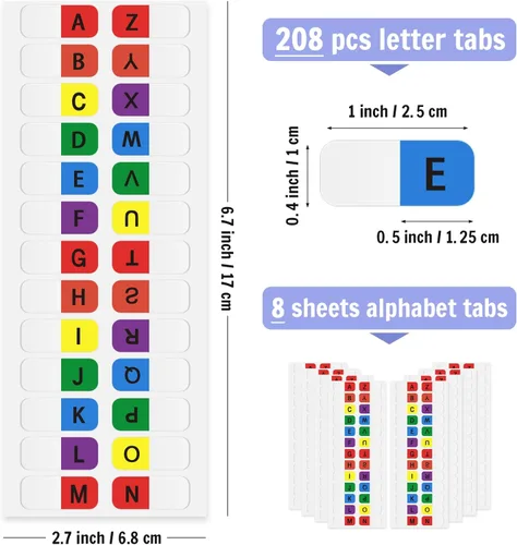 Vista 2 de Aixoom A-Z - Pestañas adhesivas multicolor del alfabeto, pestañas de índice autoadhesivas (208) Transparent Permanent Page Tabs for Notebook