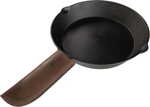 Vista 3 de Hide & Drink, Funda para mango de sartén caliente hecha a mano de cuero grueso de grano completo, resistente al calor, agarre resistente para una