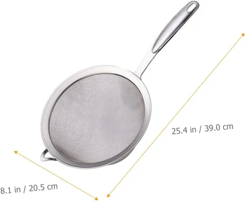 Vista 4 de Uonlytech Tamiz de harina de acero inoxidable multifunción Colador grande de malla conveniente suministro de cocina para hornear en el hogar, fácil