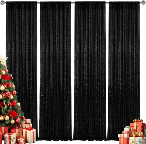 Vista 18 de 2 paneles de cortinas de fondo de lentejuelas verdes de 8 pies, cortinas de fondo de fotografía con purpurina para decoración de Navidad, boda