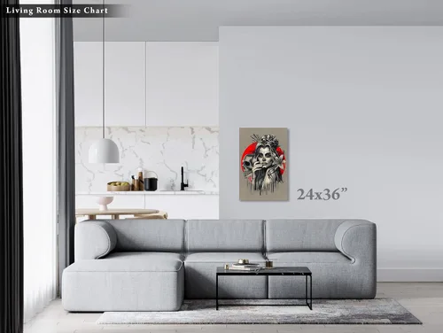 Vista 3 de krefta SUGARSKULL GIRL with CROWN - CANVAS WALL ART - Day of the Dead Painting - Tattoo Artist Sugar Skull Queen Flower Poster Gift