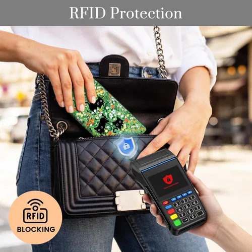 Vista 2 de Airkit Billetera ultra delgada para mujer, con bloqueo RFID, cartera para tarjetas de crédito, billetera plegable para mujer con bolsillo
