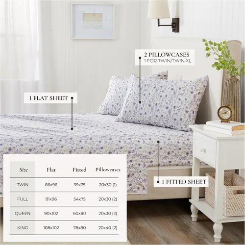 Vista 5 de Great Bay Home - Juego de sábanas y fundas de almohada estampadas, 3 piezas, tamaño individual, de microfibra con estampado floral - Sábanas