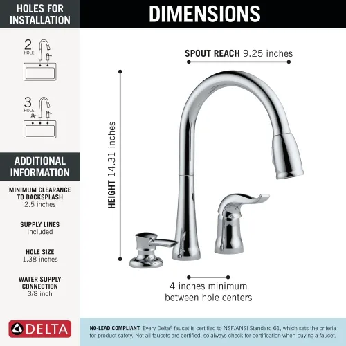 Vista 6 de Delta Kate - Grifo de un solo grifo para fregadero de cocina con pulverizador de espray Cromo