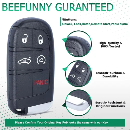 Vista 4 de Beefunny 433MHz ID46 Chip M3N-40821302 Reemplazo 4+1 5 Botón Smart Remote Key Fob para Chrysler 300 2011-2018 (2)