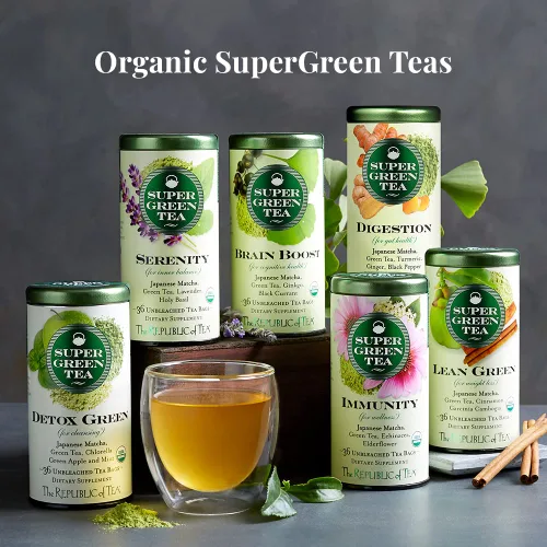 Vista 5 de The Republic of Tea - Lata de té SuperGreen de digestión orgánica, 36 bolsas de té, matcha japonés con cafeína natural y té verde