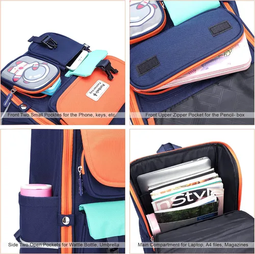 Vista 5 de AO ALI VICTORY Mochila infantil para niños, bolsas de escuela primaria, grandes, para jardín de infantes, preescolar, mochilas espaciales, Naranja