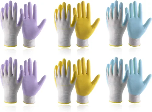 Vista 12 de HANDLANDY Guantes de jardinería para mujer, 3 pares de guantes de trabajo transpirables con revestimiento de nitrilo, el mejor regalo para mujeres