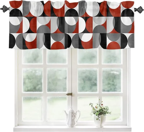 Vista 32 de Cortinas de cocina de Navidad, cenefa semitransparente ajustable con lazo, muñeco de nieve, copo de nieve, bolsillo para barra, tratamiento
