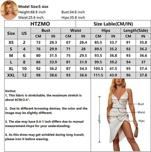 Vista 6 de HTZMO Vestido de verano de satén para mujer, con cuello en V, sin mangas, fruncido, sexy, para fiesta, club, vestido midi