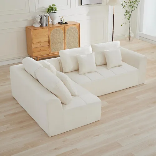 Vista 98 de Sofás seccionales modulares de 110 pulgadas para sala de estar, sofá seccional comprimido sin hueso, sofá de espuma viscoelástica tapizado de 3 Beige