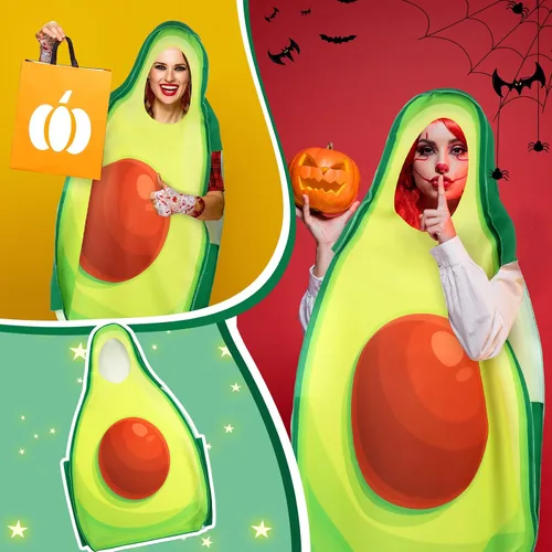 Vista 6 de Xaatren Disfraz de Halloween para mujeres y hombres, divertido disfraz de frutas y verduras para cosplay, accesorios para fiesta de Halloween
