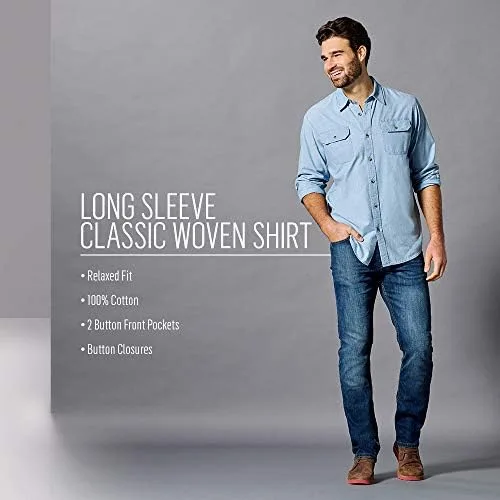 Vista 5 de Wrangler Authentics Camisa clásica tejida de manga larga para hombre, Gris