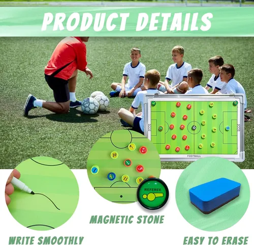 Vista 3 de Pure Vie Tabla magnética de tácticas de entrenamiento de fútbol, portapapeles de fútbol portátil para entrenadores de fútbol de borrado en seco