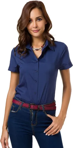 Vista 15 de Camisas de manga corta con botones para mujer, blusa de vestir básica simple