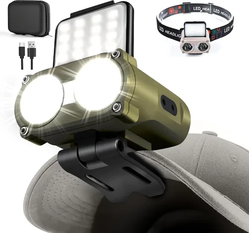 Vista 8 de Hopedone Luz LED para casco, 800 lúmenes, recargable, regulable, con clip, luces de casquillo, linterna ajustable de 180°, impermeable, para correr