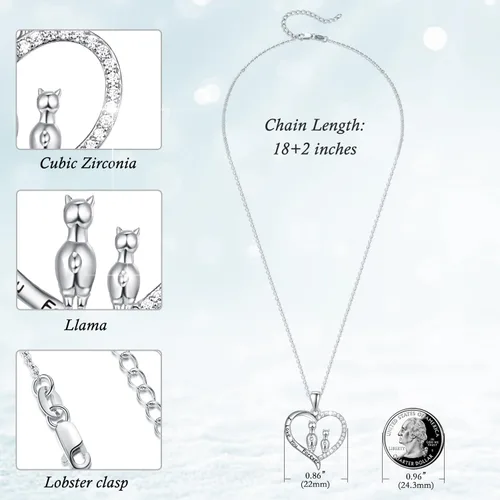 Vista 3 de Dreamboat Alpaca Pendant Necklace Llama Necklaces Sterling Silver Crystal Heart Necklaces for Women Mama Necklace Animal Necklace Mother Daughter