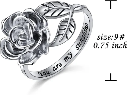 Vista 39 de Anillos abiertos ajustables de plata de ley S925, anillo de rosa para mujeres y adolescentes