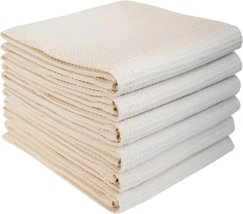 Vista 11 de QUILTINA Paquete de 6 paños de cocina de 12 x 12 pulgadas, 100% algodón, tejido de gofre, súper absorbentes, de secado rápido, color beige