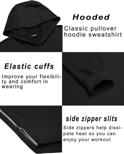 Vista 5 de COOFANDY Sudadera con capucha de entrenamiento de moda para hombre, ajuste muscular, mezcla de algodón, sudaderas de gimnasio de color sólido