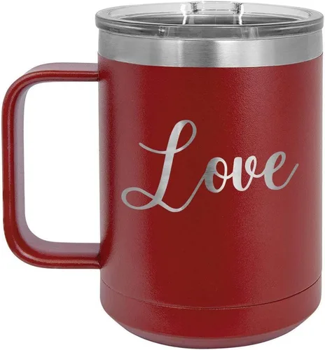 Vista 14 de Love Black 15 oz taza de café w/tapa superior deslizante Taza de café de viaje aislado Ideas de regalo de cumpleaños o Navidad de mujeres