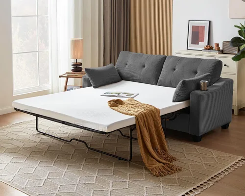 Vista 12 de Sofá cama extraíble de tamaño matrimonial, sofá biplaza extraíble, color Beige