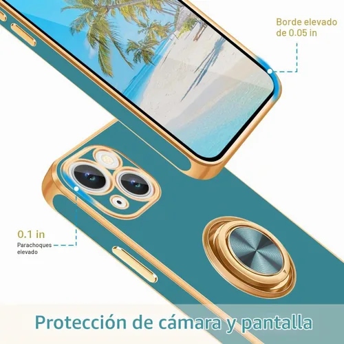 Vista 2 de Fingic Funda para iPhone 13, soporte de anillo giratorio de 360°, soporte Gris azulado