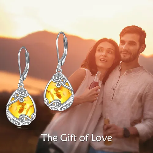Vista 31 de Aretes colgantes con forma de lágrima de filigrana de piedra lunar de plata de ley 925 con cierre de palanca para mujer, regalos de joyería