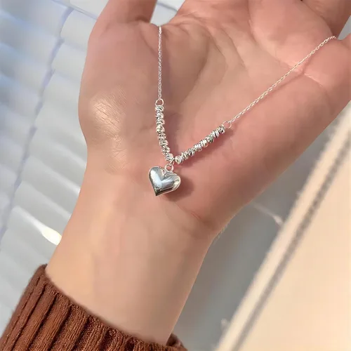 Vista 5 de LEJOJOIN 925 Sterling Silver Heart Necklace Pendant Rotatable Threaded Silver Beads of Chain Women Gift for Her (Threaded Silver Beads, Silver Heart)