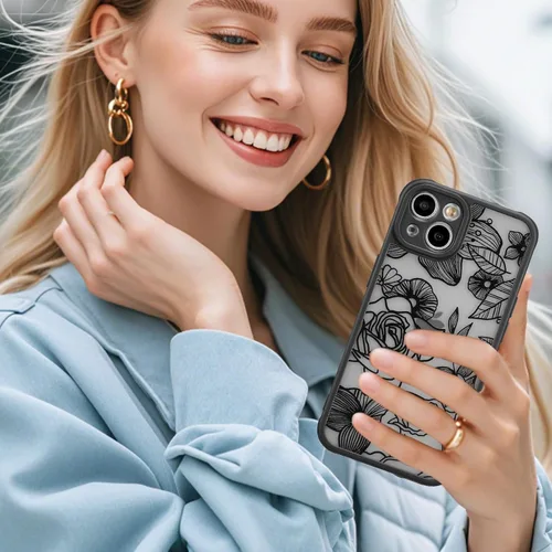 Vista 6 de XIZYO Funda para iPhone 14 Plus, diseño de rosa floral para mujeres y niñas, patrón estético, delgado, de poliuretano termoplástico, a prueba