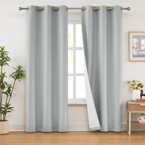 Vista 10 de Cortinas opacas para ventana de dormitorio o sala de estar, elegantes cortinas de ventana con patrón geométrico jacquard con respaldo blanco