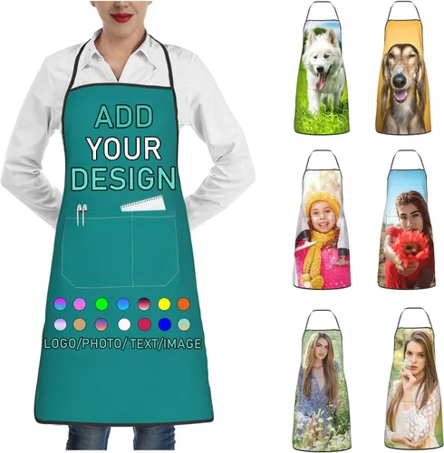 Vista 36 de Delantal personalizado con 2 bolsillos, personalizable con nombre, texto, logotipo, foto, cocina, horneado, delantal de cocina para mujeres y hombres