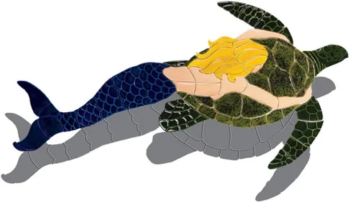 Vista 5 de Mosaico de cerámica para piscina de sirena con tortuga (35 x 17 pulgadas, rojo)