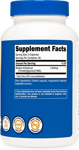 Vista 5 de Nutricost Betaína anhidra Caps 1500mg, 60 porciones por botella (2 botellas)