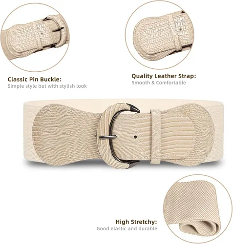 Vista 4 de Valleycomfy Cinturón ancho elástico de 3 piezas para mujer, cinturón de vestir elástico de piel sintética, cinturón ancho vintage