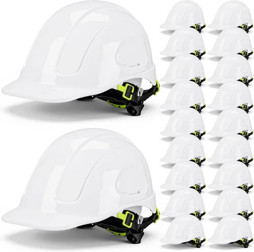 Vista 10 de Leumoi Paquete de 20 cascos de seguridad de suspensión de 4 puntos, cascos de seguridad de ABS con trinquete, cascos de construcción ajustables