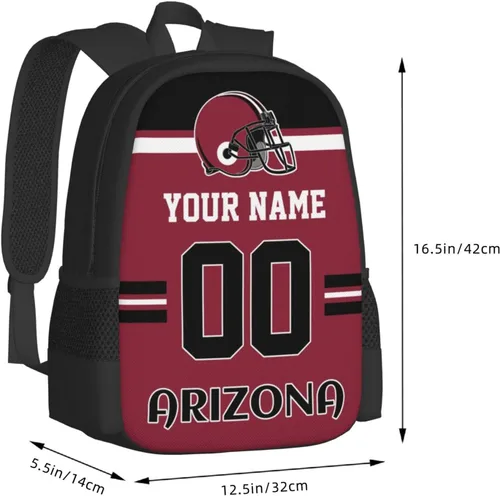 Vista 2 de Mochila de estilo de fútbol personalizado Mochila personalizada con nombre y número Mochilas personalizadas de alta capacidad bolsa regalos, Arizona