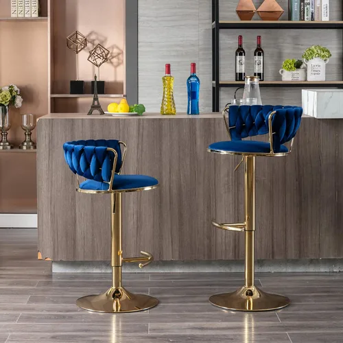 Vista 12 de Moderno taburete de bar ajustable de terciopelo, taburete de bar giratorio de 360 grados, taburete de isla de cocina curvado con respaldo medio