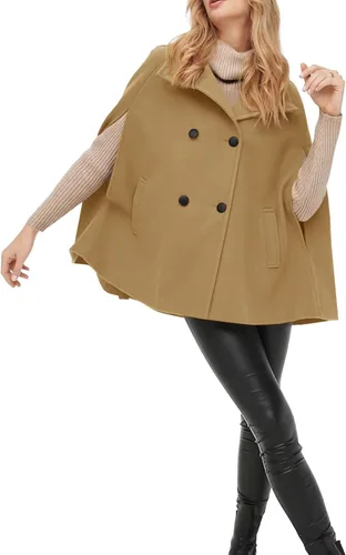 Vista 3 de Tankaneo Poncho de doble botonadura para mujer con cuello y botones con bolsillos