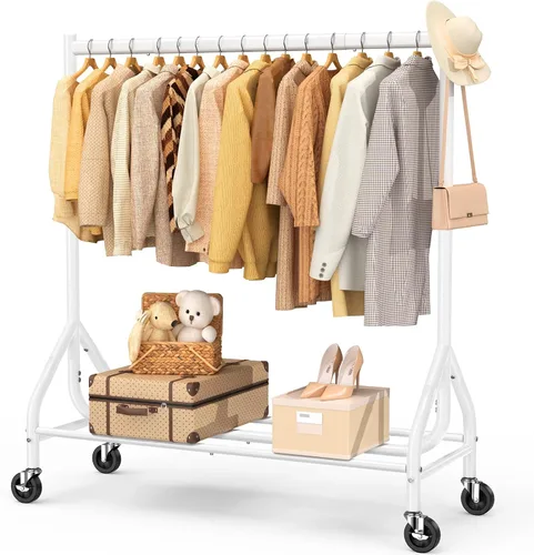 Vista 19 de EAGMAK - Perchero resistente para ropa con capacidad de carga de 420 LBS, perchero enrollable para ropa con ruedas bloqueables, perchero de metal