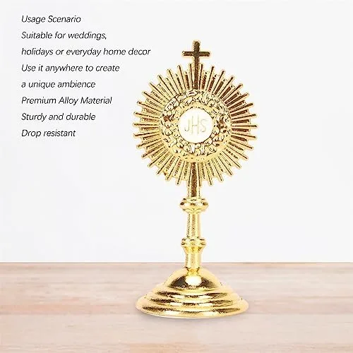 Vista 8 de Pssopp Decoración de mesa católica, material de aleación, forma de sol, exquisita artesanía, estatua de comunión cristiana, adorno para decoración