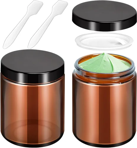 Vista 14 de 6 Pack de tarros de vidrio ámbar de 1 oz con tapas, tarros pequeños de vidrio de 1 onza con tapas y forros interiores, tarros redondos transparentes