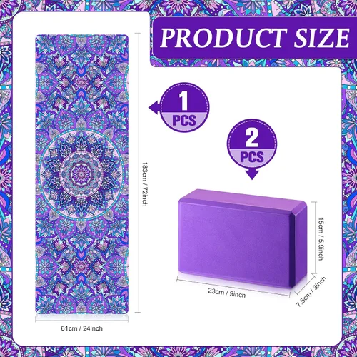Vista 2 de Tinideya 3 Pcs Yoga Mat Yoga Block 6 MM Thick Yogas Mat Non Slip with Carrying Strap Travel Mats for Exercise, Fitness, Pilates, Floor Workouts