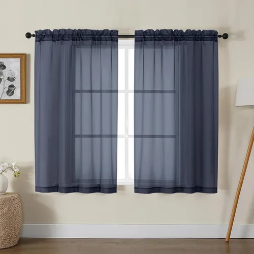 Vista 107 de Gwine Cortinas transparentes negras de 108 pulgadas de largo Negro