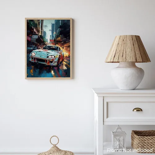 Vista 7 de Inspirational Wall Art Co. - Crafty Póster Toyota Supra 1994 - Póster de coche para habitación de niños - Decoración de pared del automóvil