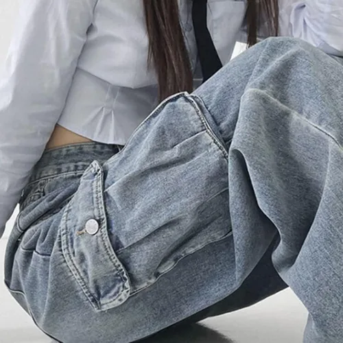 Vista 4 de Pantalones vaqueros holgados Grunge Y2K Emo Alt Cargo Pant Fairycore Demin Ropa de pierna ancha Pantalones deportivos Hiphop Streetwear