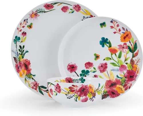 Vista 2 de Mikasa Karina Bone China - Juego de vajilla ligera de 12 piezas, resistente a las astillas, servicio para 4 personas