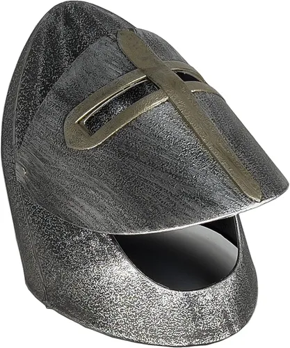 Vista 2 de Casco medieval de plástico para disfraz de caballero cruzado para juego de batalla, Halloween, cosplay, LARP, plateado
