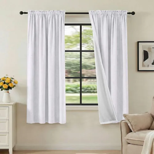 Vista 91 de H.VERSAILTEX Cortinas 100% opacas con aspecto de lino para dormitorio, bloqueo de luz completa, bolsillo para barra, cortinas de ventana gruesas
